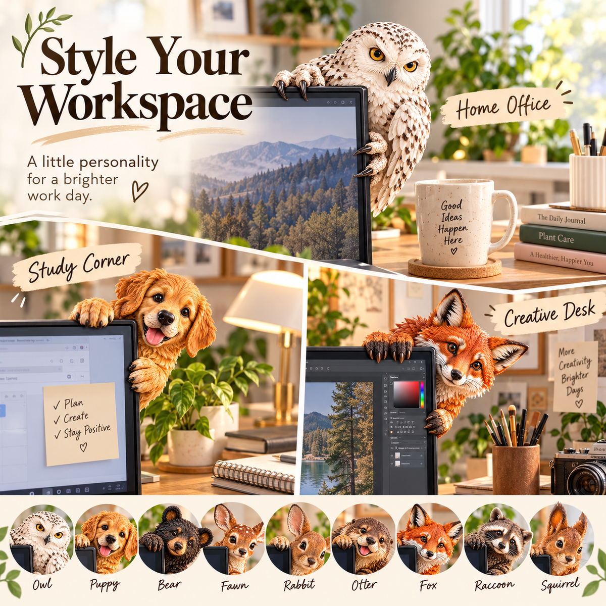 🐾 Peek-A-Boo Monitor Buddies™ – Cute Animal Screen Corner Decor