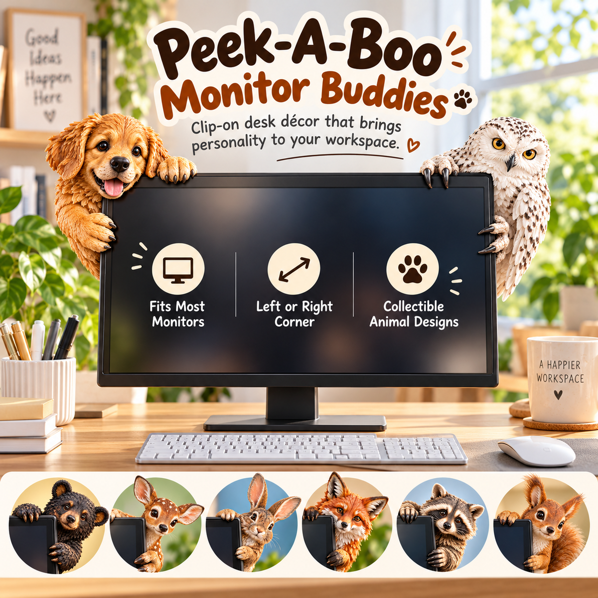 🐾 Peek-A-Boo Monitor Buddies™ – Cute Animal Screen Corner Decor