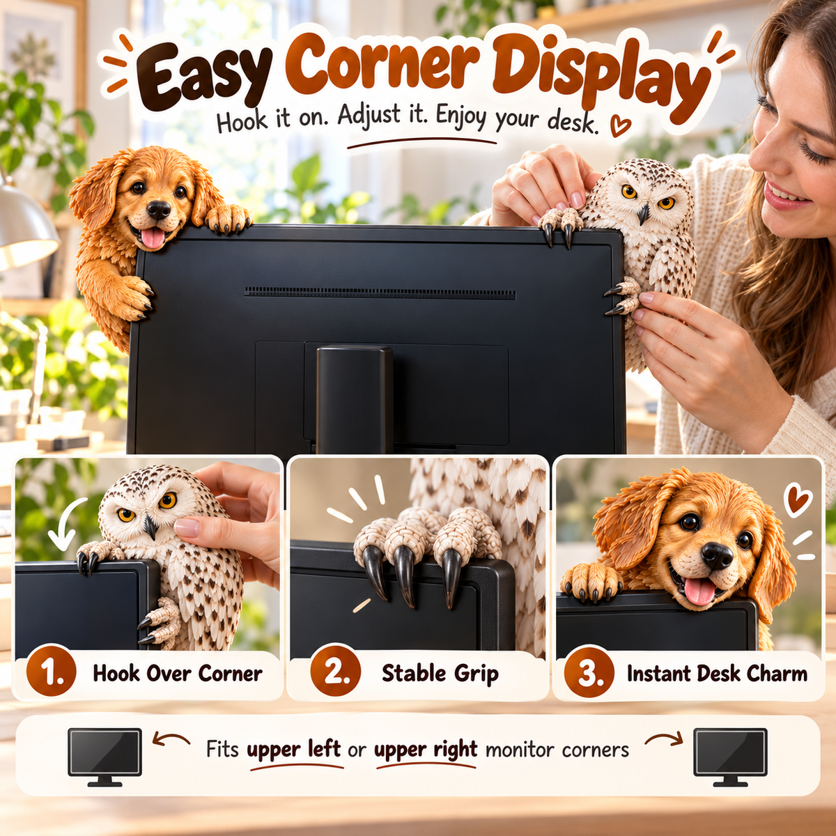 🐾 Peek-A-Boo Monitor Buddies™ – Cute Animal Screen Corner Decor