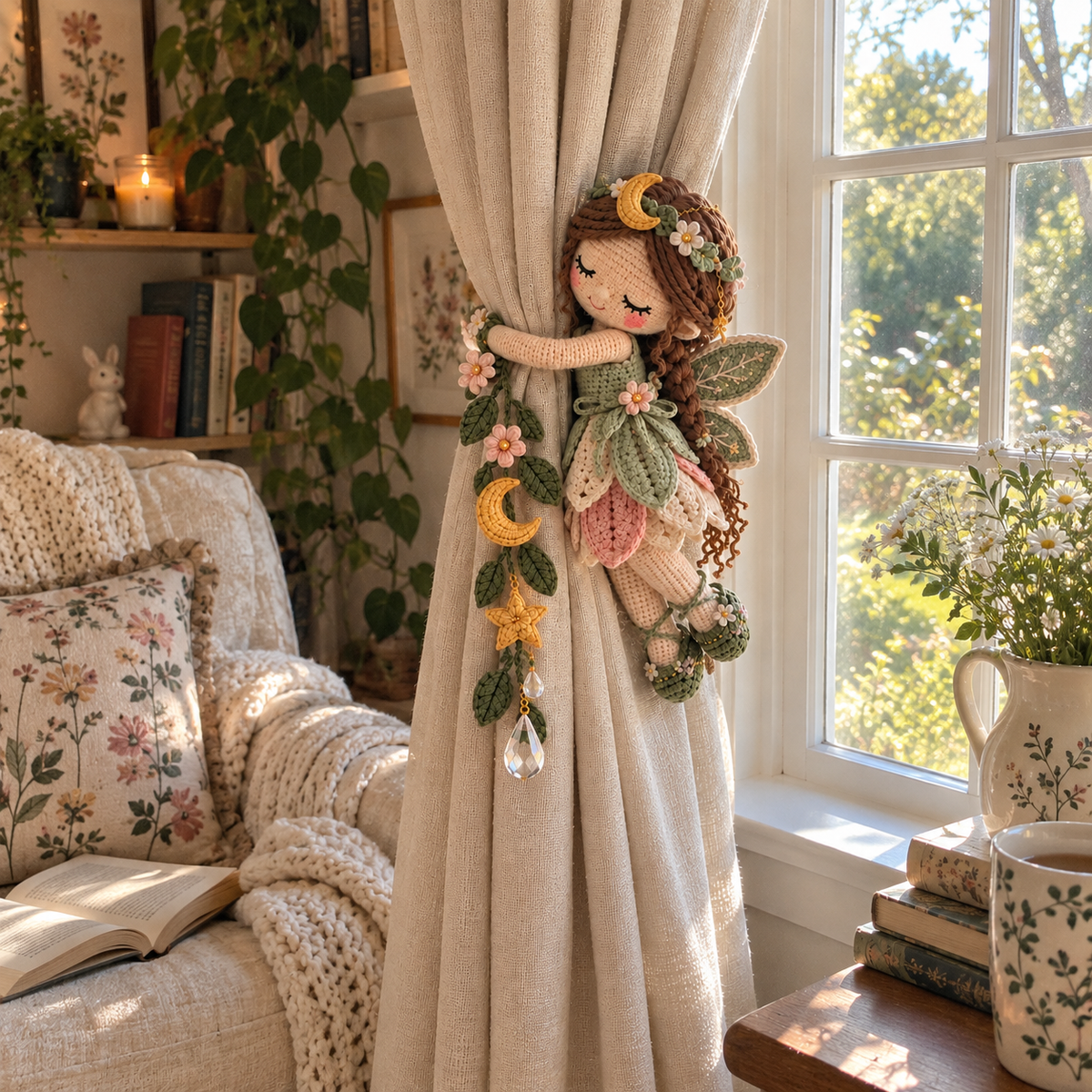 🧚✨ Fairy Hug Crochet Curtain Tiebacks – Whimsical Fairy Window Decor, Handmade Charm & Unique Gift Idea 🎁