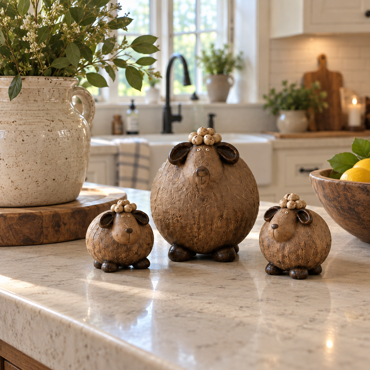Little Woolly Family™ – Whimsical Rustic Sheep Figurines, Set of 3
