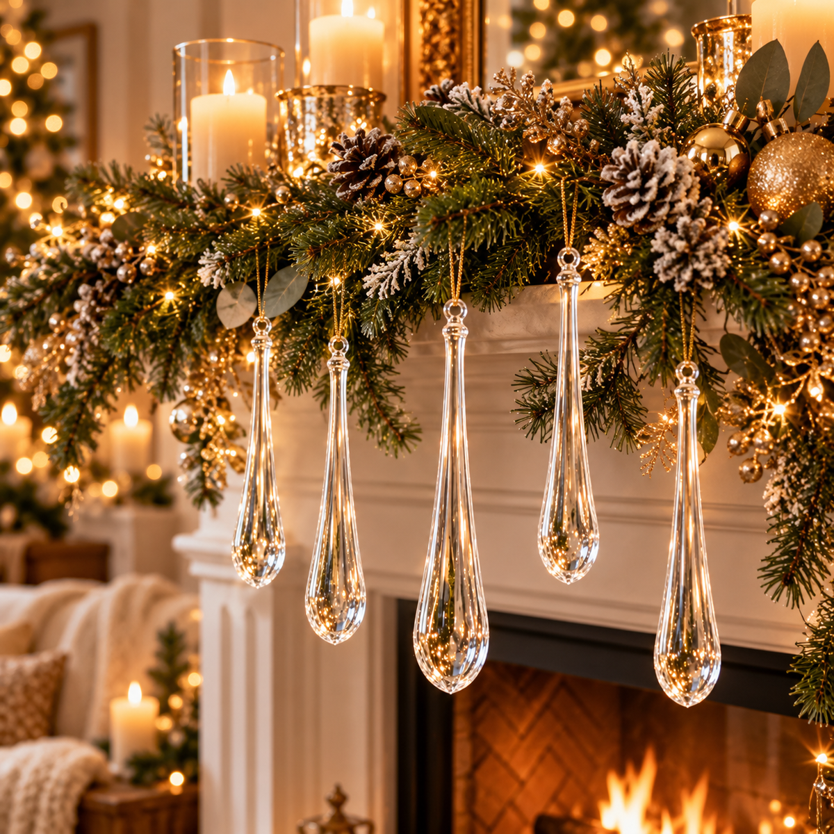 24-Piece Glass Icicle Christmas Ornaments – Extra-Long Crystal Teardrop Hanging Decorations for Trees & Holiday Décor