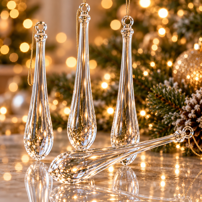 24-Piece Glass Icicle Christmas Ornaments – Extra-Long Crystal Teardrop Hanging Decorations for Trees & Holiday Décor