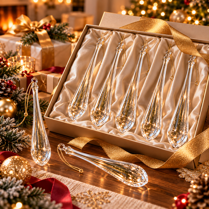 24-Piece Glass Icicle Christmas Ornaments – Extra-Long Crystal Teardrop Hanging Decorations for Trees & Holiday Décor