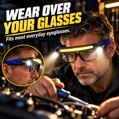 👓Hands-Free LED Work Glasses with Wide Front Beam, Side Lights & Over-Glasses Fit👓