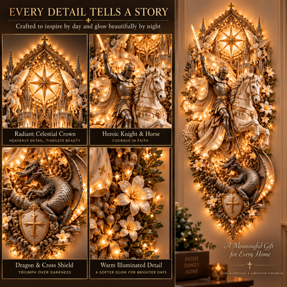 ⚔️✨ Saint George & the Dragon Lighted Wall Sculpture | Illuminated Christian Knight Wall Art, Faith & Courage Décor