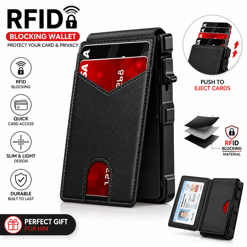 🔐 RFID Blocking Minimalist Pop-Up Wallet | One-Second Card Eject Design & Ultra Slim Pocket Wallet