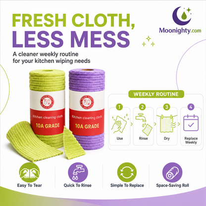 🍃 Bamboo Fiber Cleaning Cloth Roll – Thick Absorbent Tear-Off Kitchen Towels for Grease, Spills & Everyday Cleaning