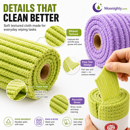 🍃 Bamboo Fiber Cleaning Cloth Roll – Thick Absorbent Tear-Off Kitchen Towels for Grease, Spills & Everyday Cleaning