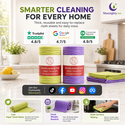 🍃 Bamboo Fiber Cleaning Cloth Roll – Thick Absorbent Tear-Off Kitchen Towels for Grease, Spills & Everyday Cleaning