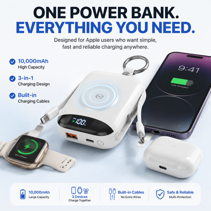 🔥 LAST DAY 50% OFF-🔋 3-in-1 Magnetic Power Bank 10000mAh – Portable Charger for iPhone, Apple Watch & AirPods