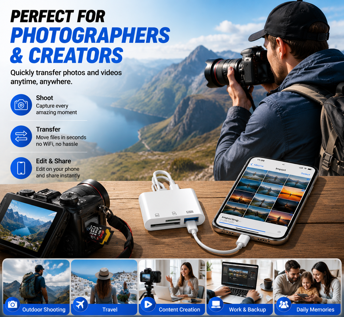 Hot💥Limited-time 50% discount🔌 5-in-1 SD Card Reader for iPhone & USB-C – Fast Photo & Video Transfer Adapter