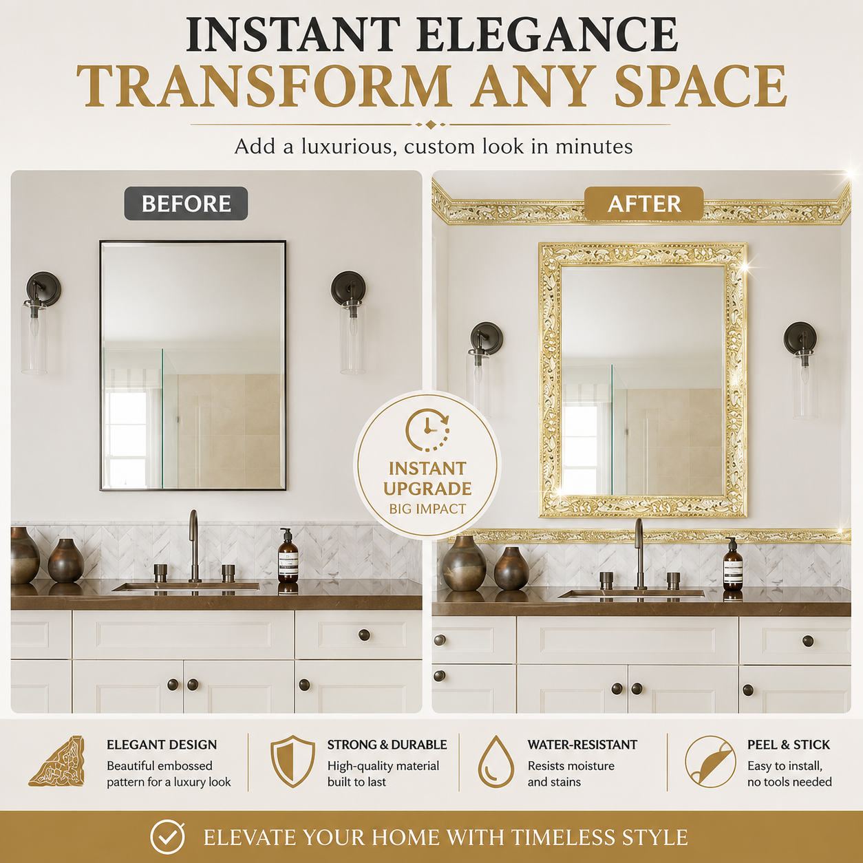 Self-Adhesive Decorative Molding Trim – Flexible Peel-and-Stick Wall & Furniture Border