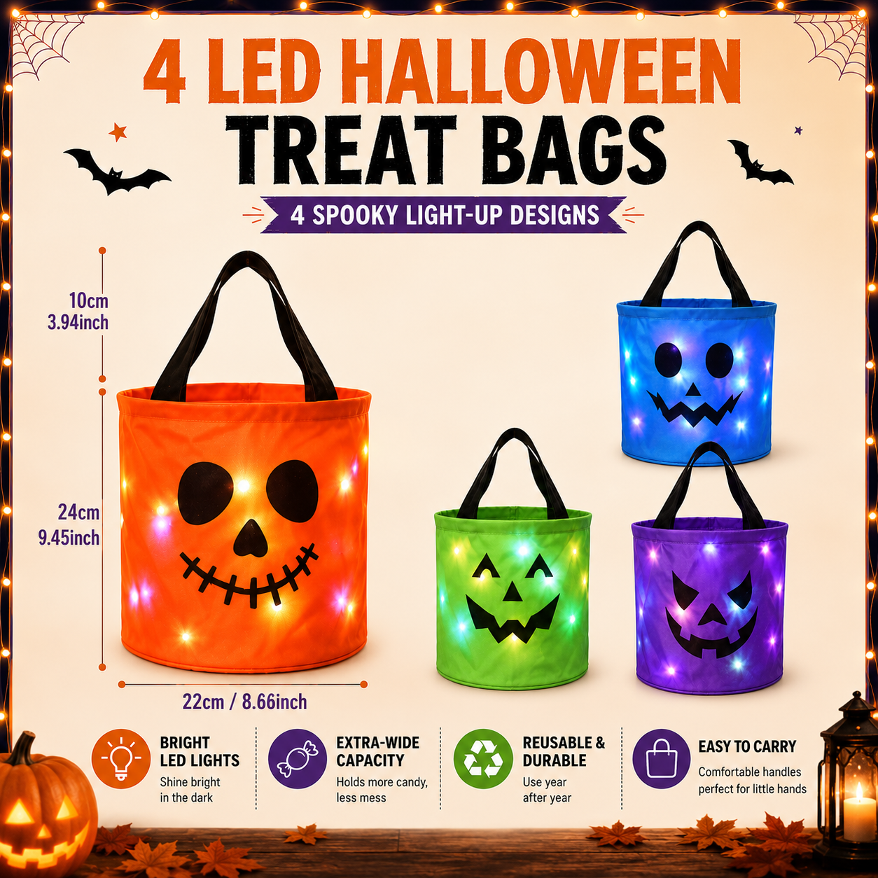 🔥Ready for Spooky Season – Reusable LED Halloween Treat Bags🎃