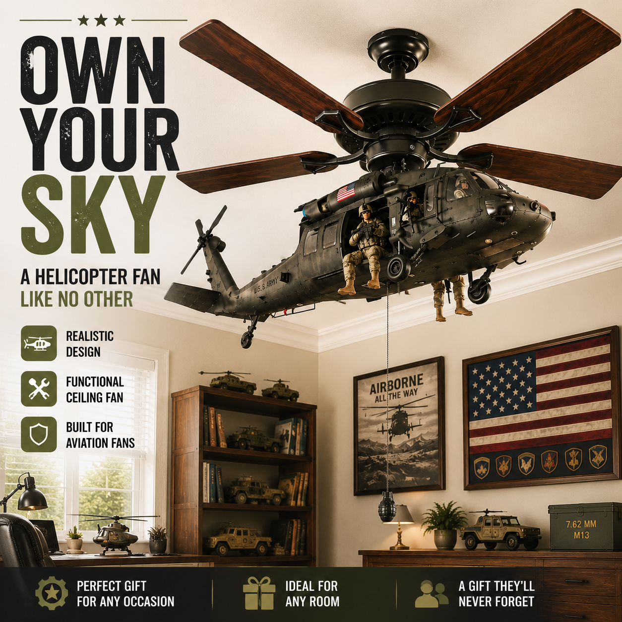 🔥 LAST DAY 50% OFF-🚁 Helicopter Ceiling Fan Decoration – Flying Aviation Display