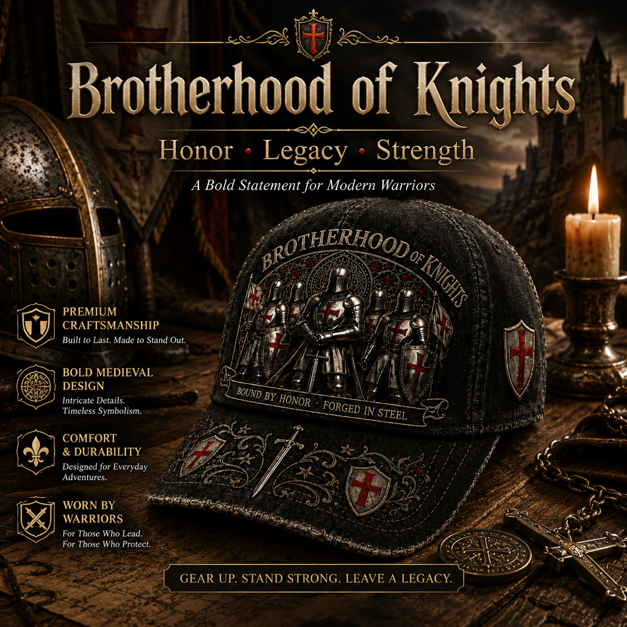 ⚔️ Bound By Honor Forged In Steel – Knights Templar Cap 🎁 Free Honor Coin With Every Cap Purchase