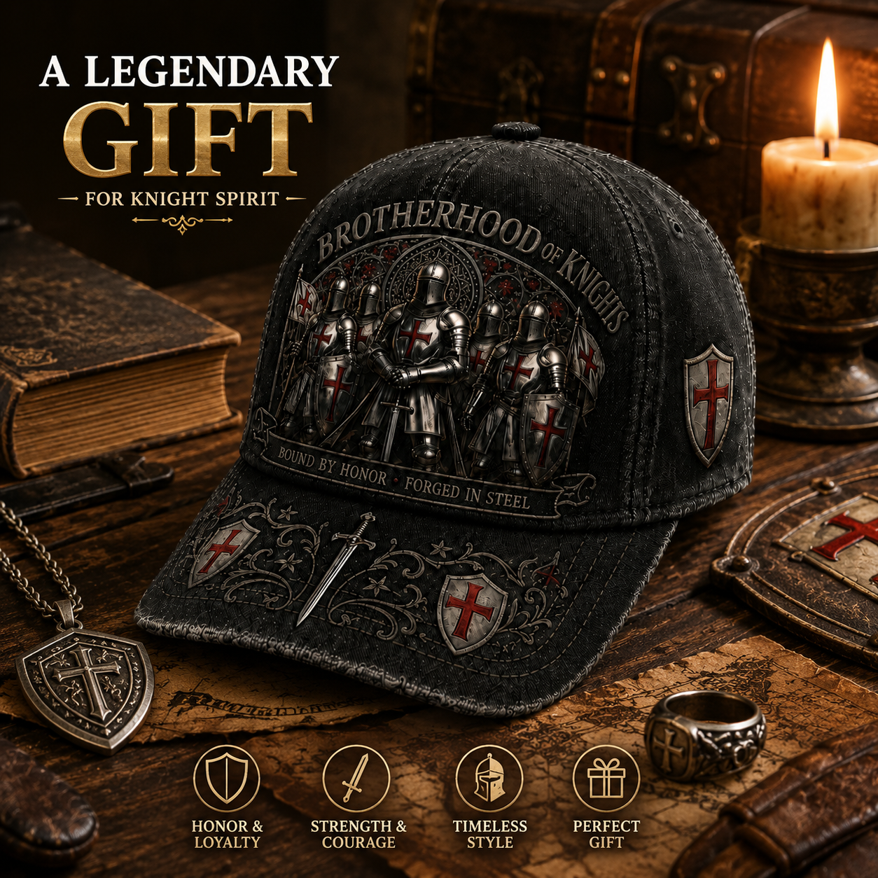 ⚔️ Bound By Honor Forged In Steel – Knights Templar Cap 🎁 Free Honor Coin With Every Cap Purchase