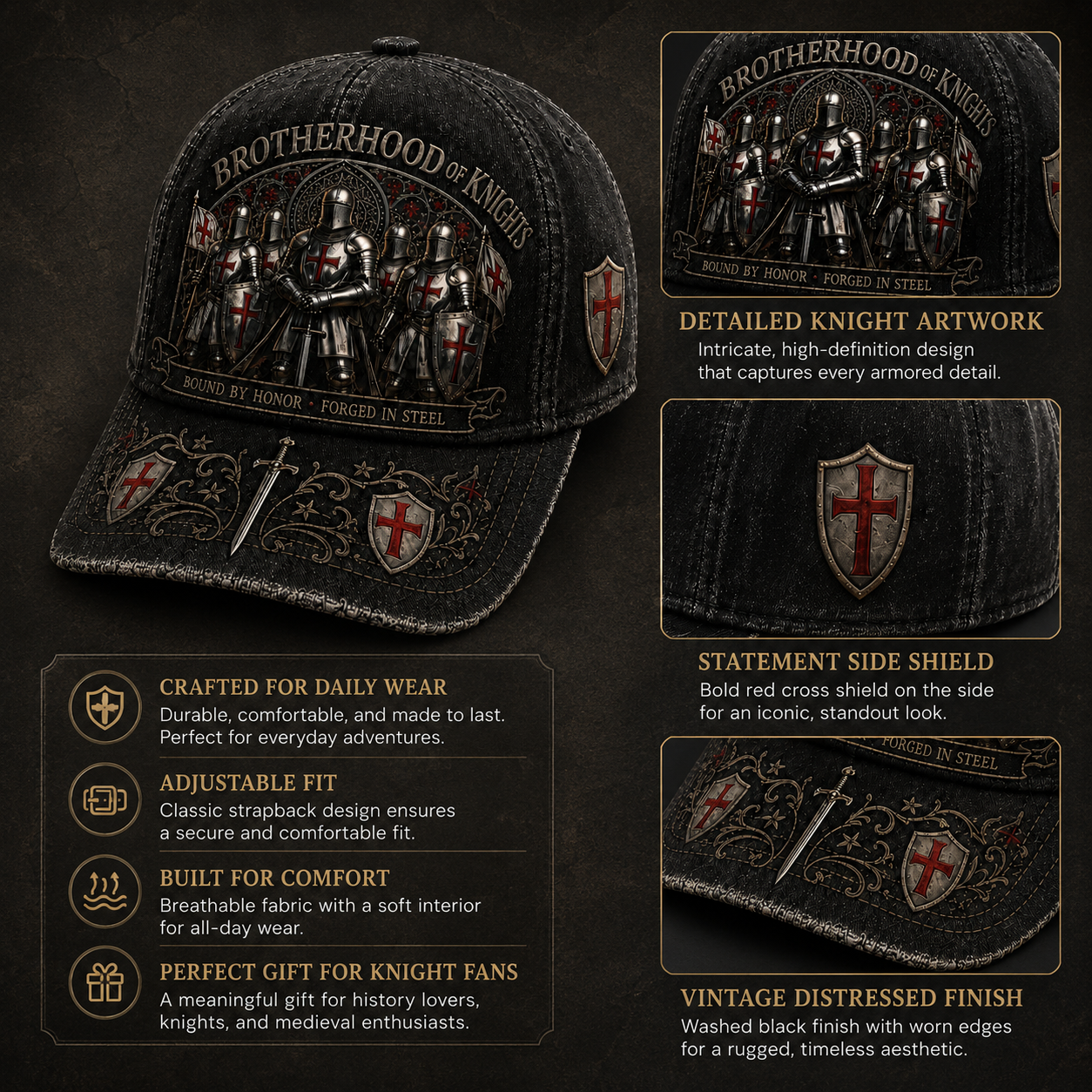 ⚔️ Bound By Honor Forged In Steel – Knights Templar Cap 🎁 Free Honor Coin With Every Cap Purchase