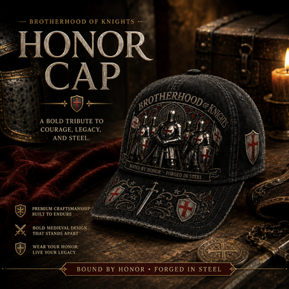 ⚔️ Bound By Honor Forged In Steel – Knights Templar Cap 🎁 Free Honor Coin With Every Cap Purchase