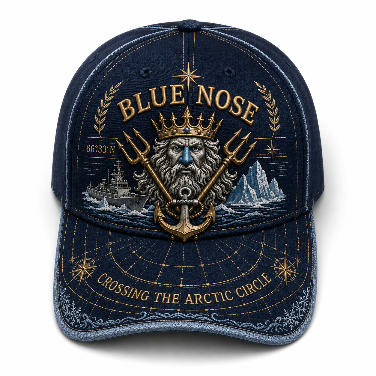 Vintage “Blue Nose” Arctic Circle Crossing Sea God & Anchor 3D Embroidered Commemorative Baseball Cap