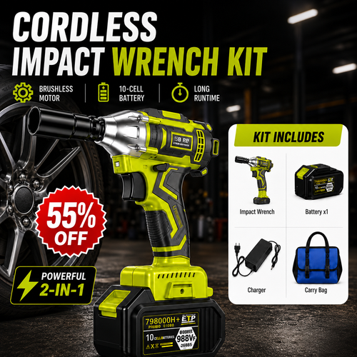 🔥50% OFF TODAY⚡ 2-in-1 Brushless Cordless Impact Wrench Kit