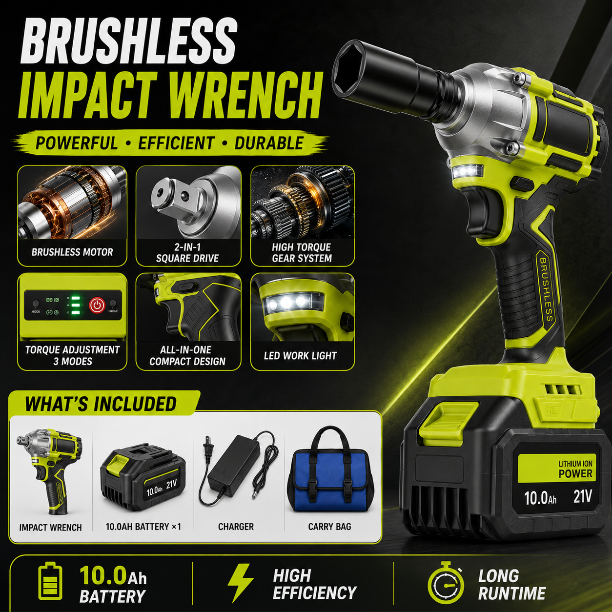 🔥50% OFF TODAY⚡ 2-in-1 Brushless Cordless Impact Wrench Kit