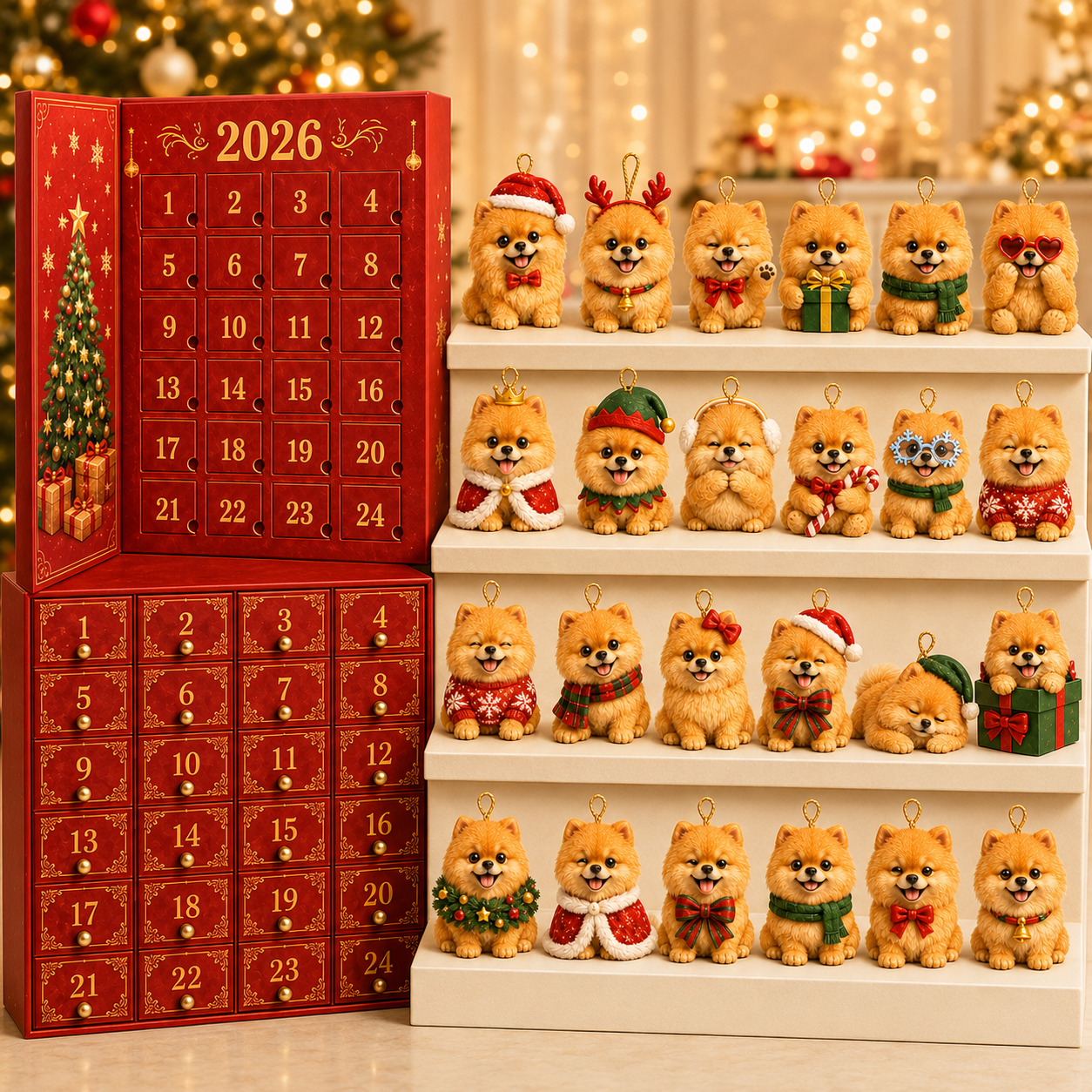 grandmother and granddaughter opening Pomeranian Christmas Advent Calendar