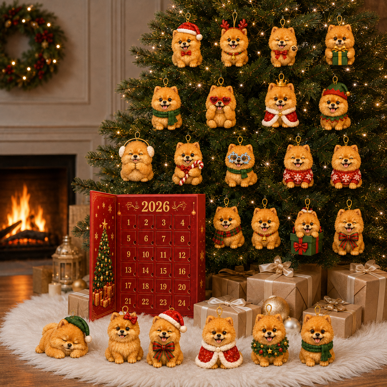 24 different Pomeranian Christmas ornaments