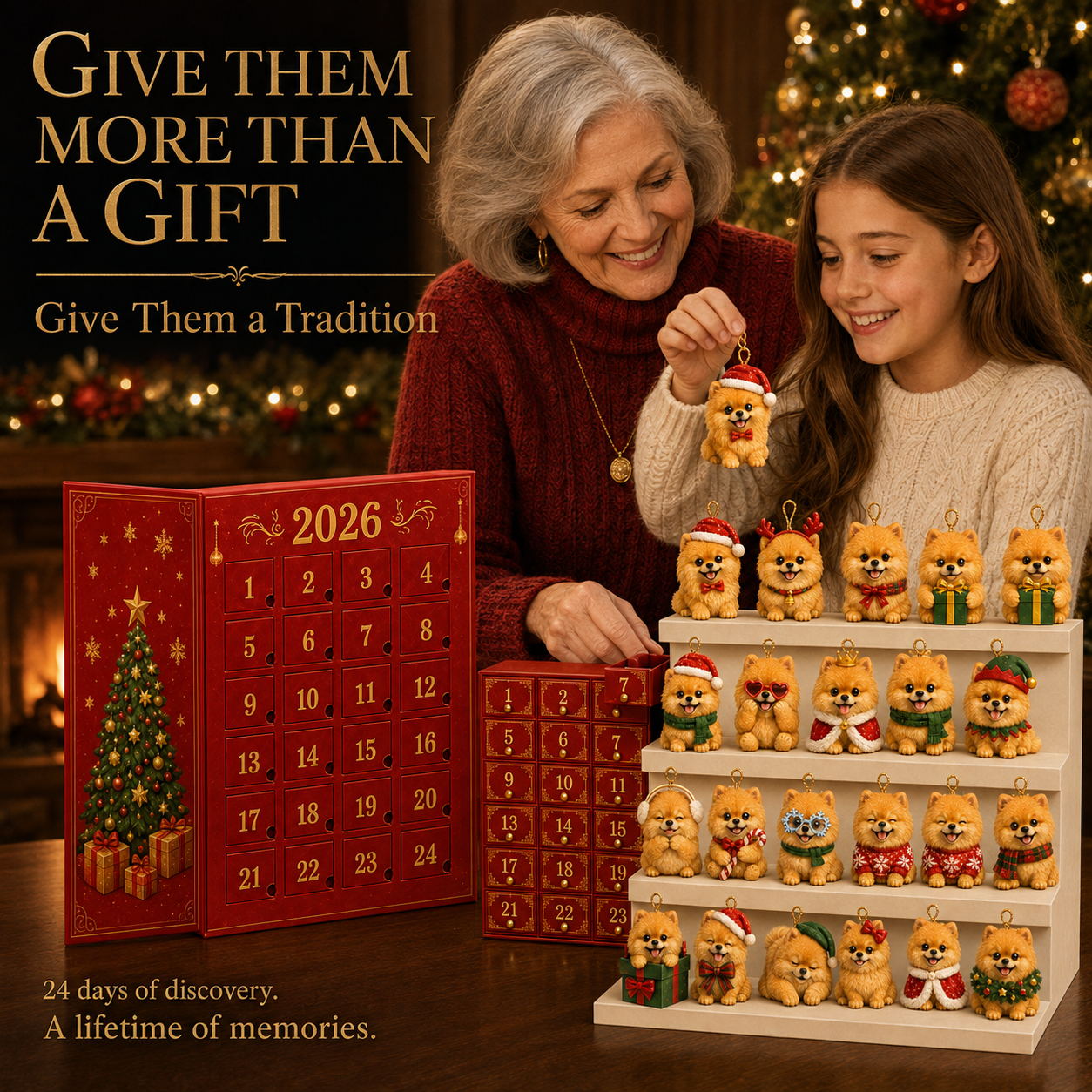 family opening Pomeranian ornament Advent Calendar