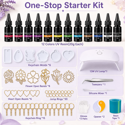⭐HOT SALE 49% OFF - 🎨Instant Creation UV Resin Craft Kit: 12 Colors with Light & Tools
