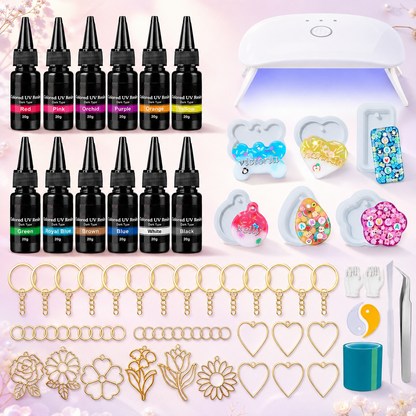 ⭐HOT SALE 49% OFF - 🎨Instant Creation UV Resin Craft Kit: 12 Colors with Light & Tools
