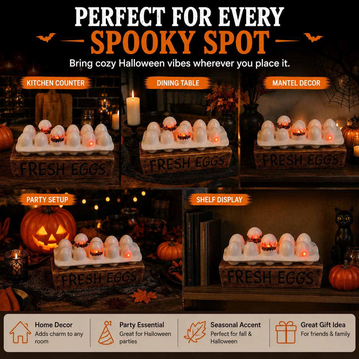 🎃 Glowing Halloween Egg Tabletop Decoration – Cute Spooky Home Decor