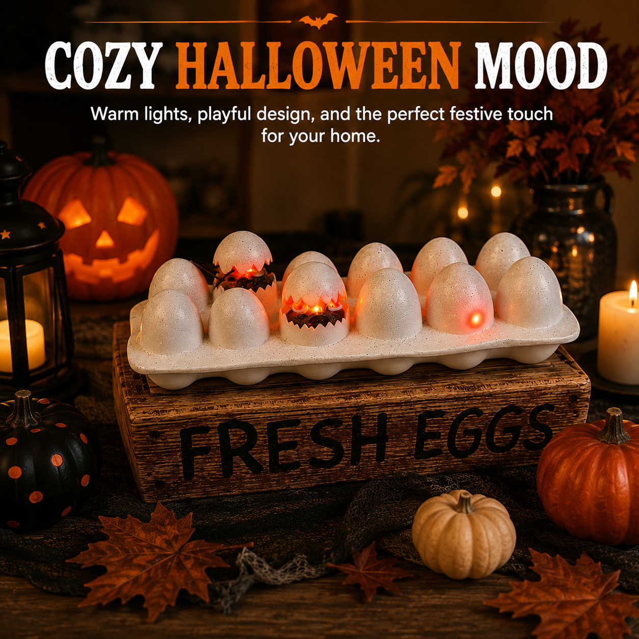 🎃 Glowing Halloween Egg Tabletop Decoration – Cute Spooky Home Decor
