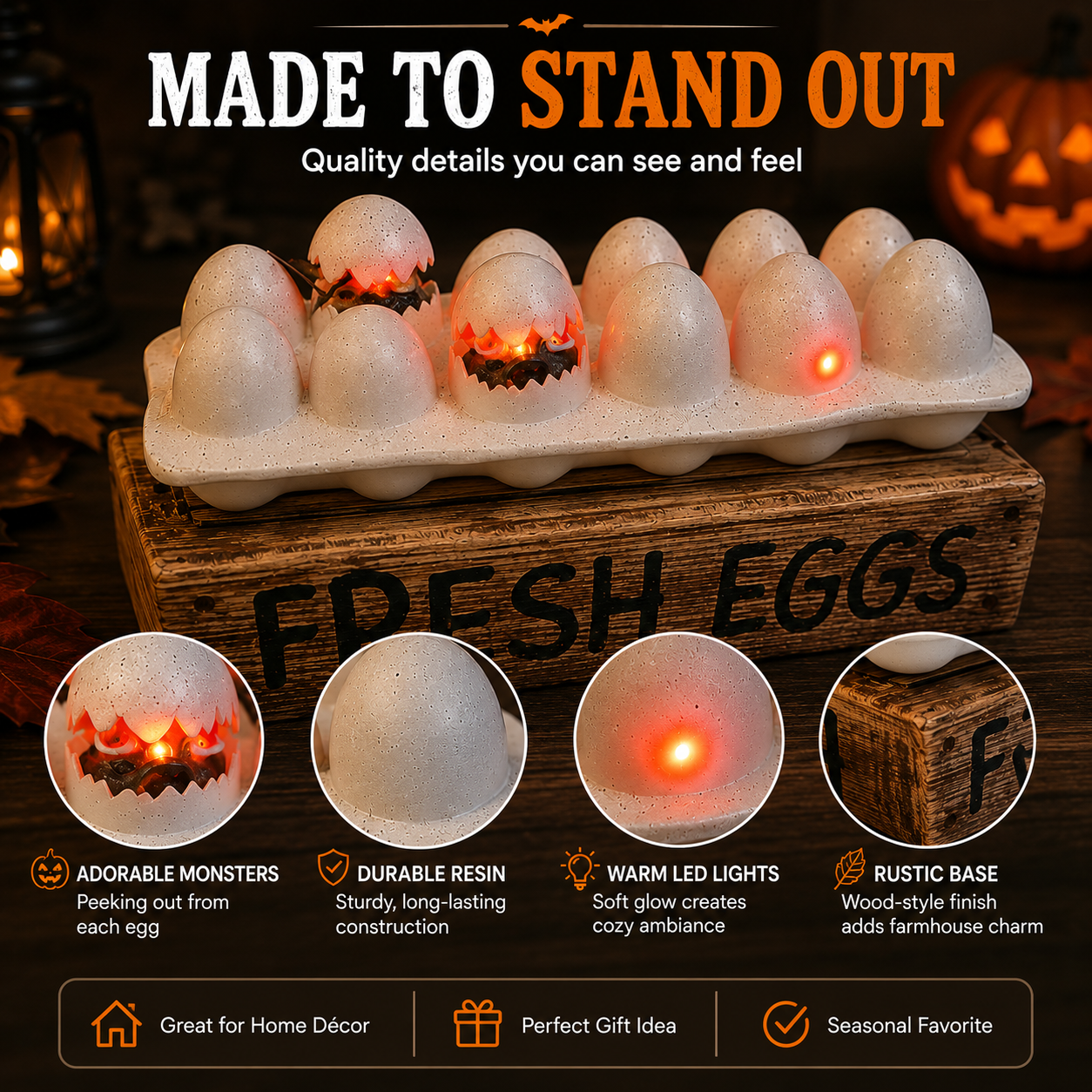 🎃 Glowing Halloween Egg Tabletop Decoration – Cute Spooky Home Decor