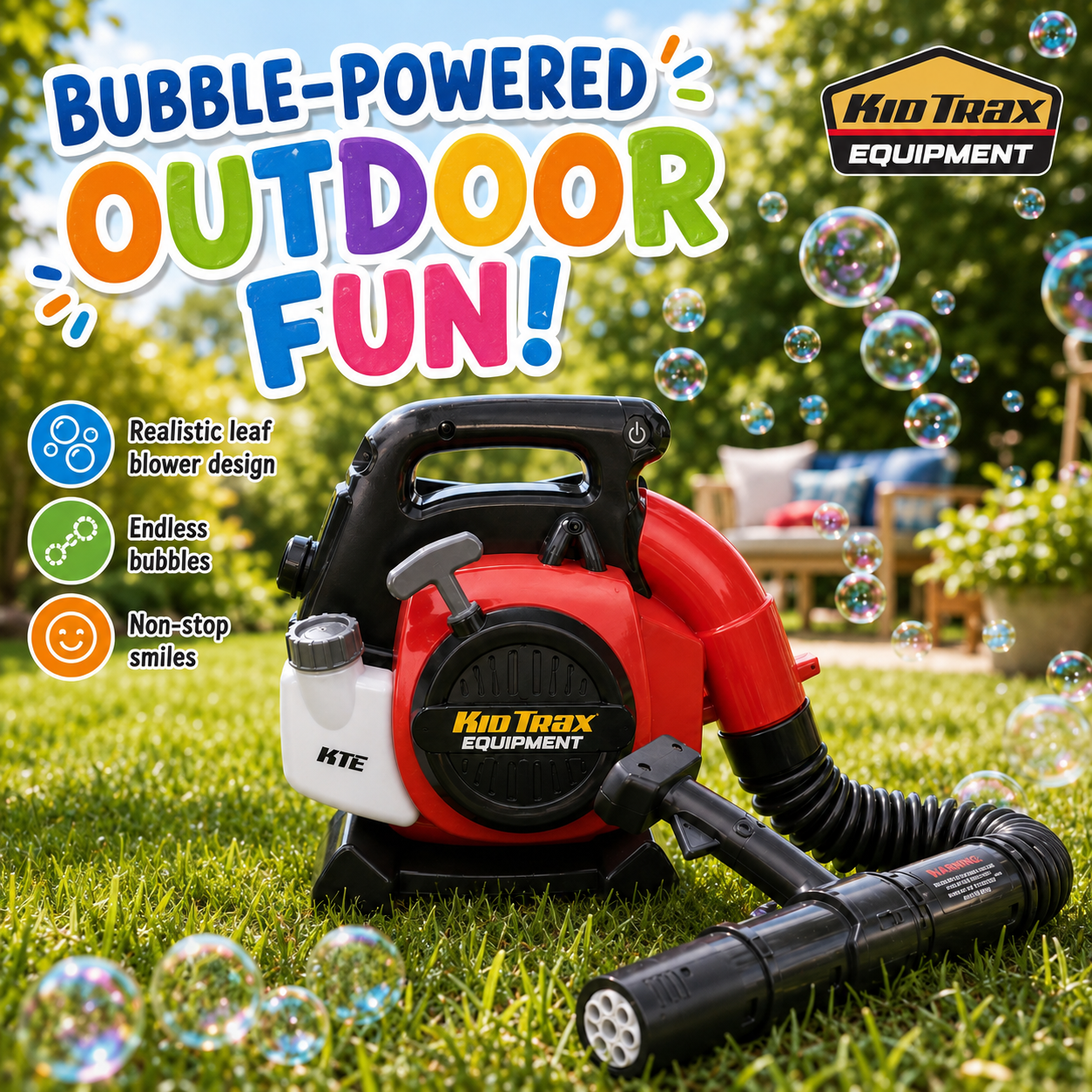 Kids Bubble Leaf Blower Backpack Toy 🫧 | Outdoor Pretend Play Ages 3+