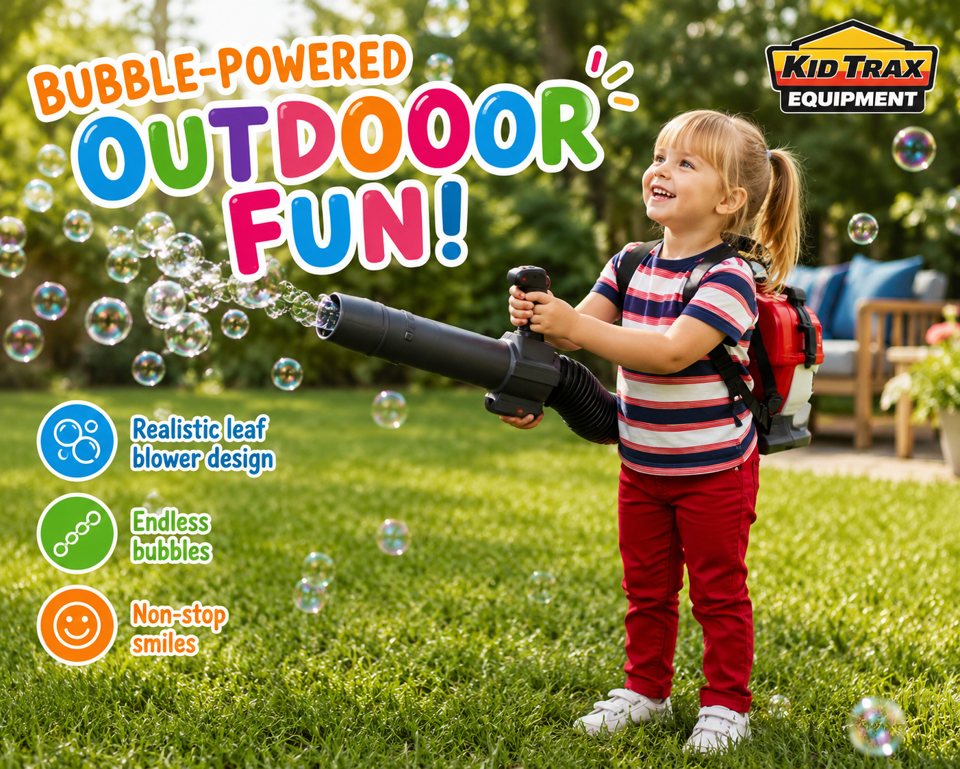 Kids Bubble Leaf Blower Backpack Toy 🫧 | Outdoor Pretend Play Ages 3+