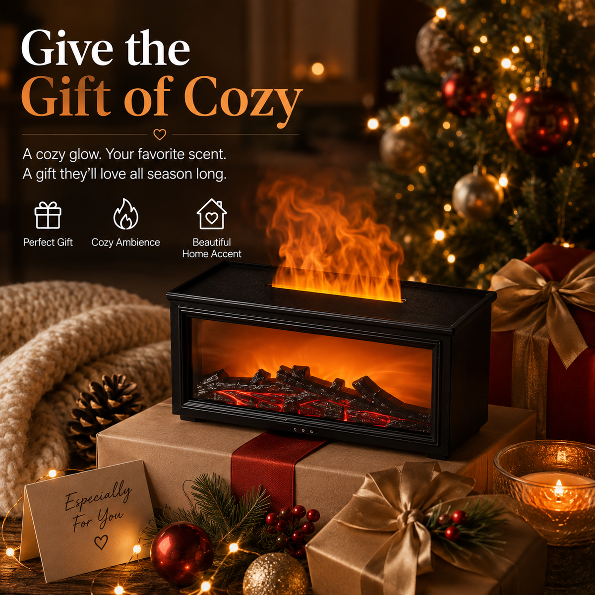 🔥 Fireplace Aroma Diffuser – Cozy Flame Effect with Soothing Mist & Warm Ambience
