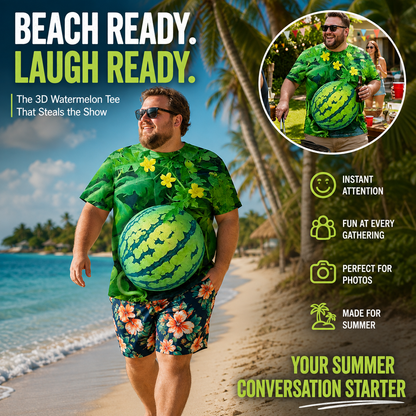 🍉 Funny 3D Watermelon Belly T-Shirt – Summer Novelty Graphic Tee