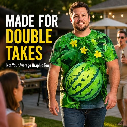 🍉 Funny 3D Watermelon Belly T-Shirt – Summer Novelty Graphic Tee