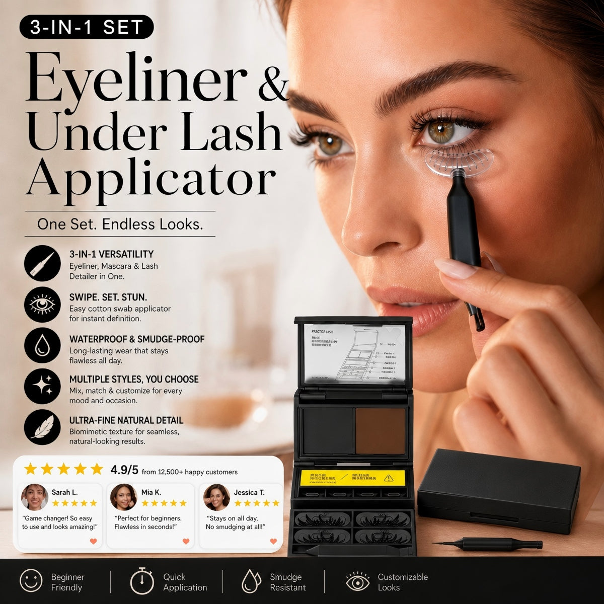 🥳2026 HOT SALE🥳💋50K+ SOLD!🔥 50% OFF! 3-in-1 Kit: Eyeliner and Lower Lash Stamp