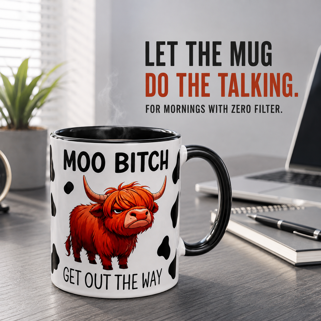 🐮 Moo Bitch, Get Out the Way Mug – Funny Highland Cow Two-Tone Coffee Cup