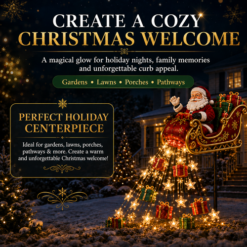 🎅✨ 2026 New Santa’s Flying Sleigh Gift Cascade – Solar Christmas Garden Light