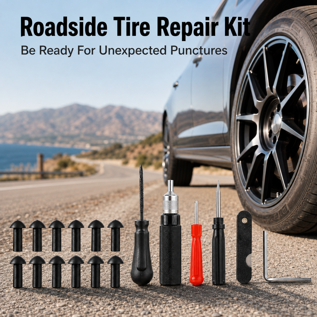 🍄 Mushroom Tire Repair Kit – Compact Roadside Puncture Tool Set