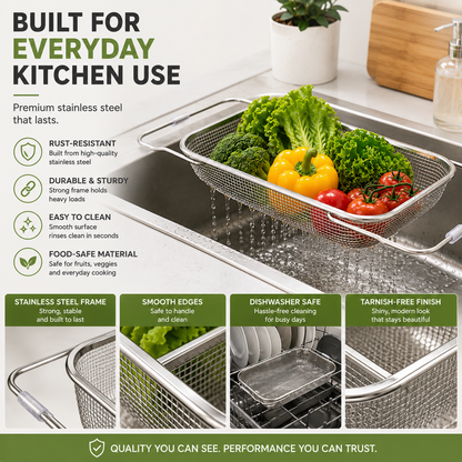 Expandable Over-the-Sink Colander Basket – Wash, Drain & Dry with Ease