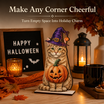 🐱 Interchangeable Seasonal Cat Wooden Decor – Holiday Desk & Home Decoration