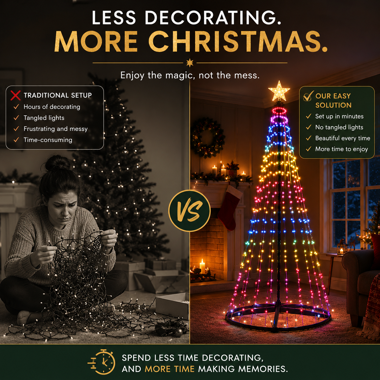 7ft Smart Christmas Tree Lights,RGB Color-Changing Light String with 200 LEDs