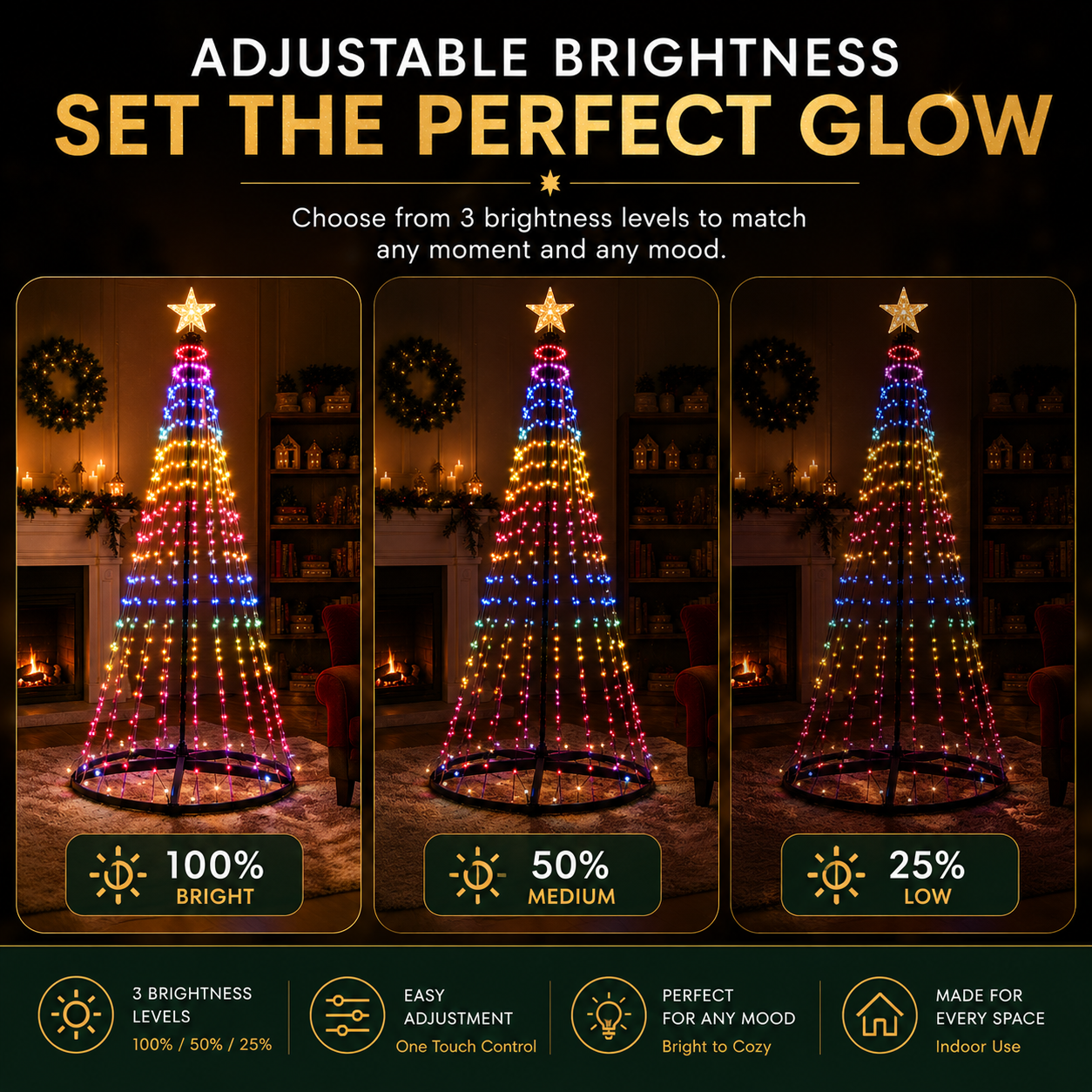 7ft Smart Christmas Tree Lights,RGB Color-Changing Light String with 200 LEDs