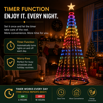 7ft Smart Christmas Tree Lights,RGB Color-Changing Light String with 200 LEDs