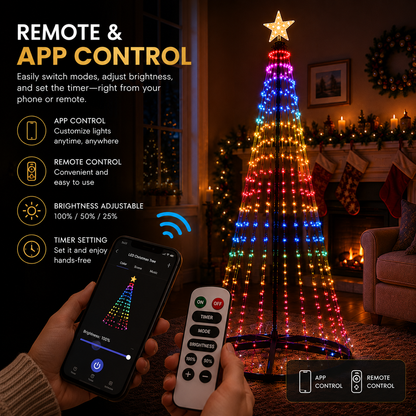 7ft Smart Christmas Tree Lights,RGB Color-Changing Light String with 200 LEDs