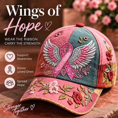 🌸Wings of Hope Breast Cancer Awareness Embroidered Cap
